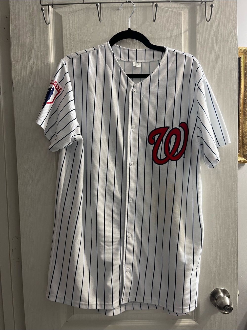 Washington Nationals Pinstripe White Navy Red #25 MLB Giveaway Jersey Size M